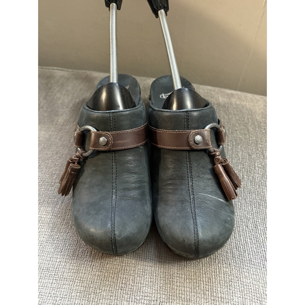 DANSKO Shandi Leather Slip On Tassel Mule Clogs Womens Sz 37 Black - Picture 2 of 7